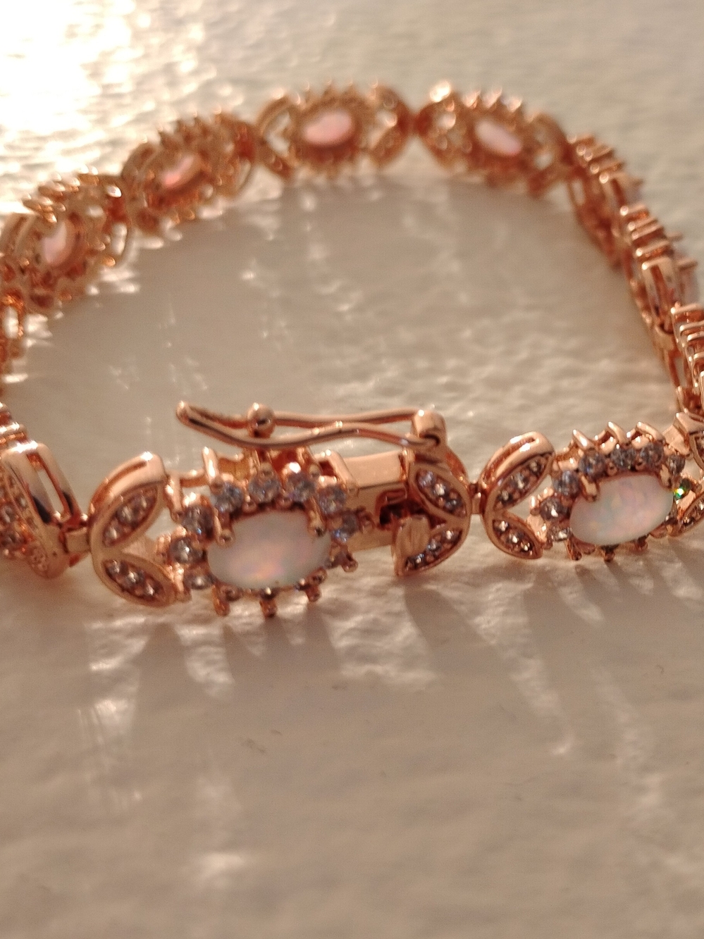 Macy's Rose Gold Opal Link Bracelet - Elegant Women’s Jewelry - Picture 3 of 5